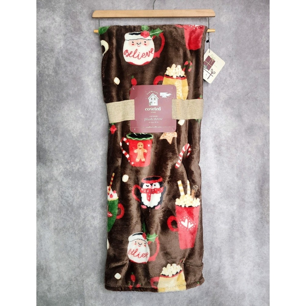 Gingerbread Christmas Hot Cocoa Marshmallows Santa Penguin Blanket 60" x 70" NEW